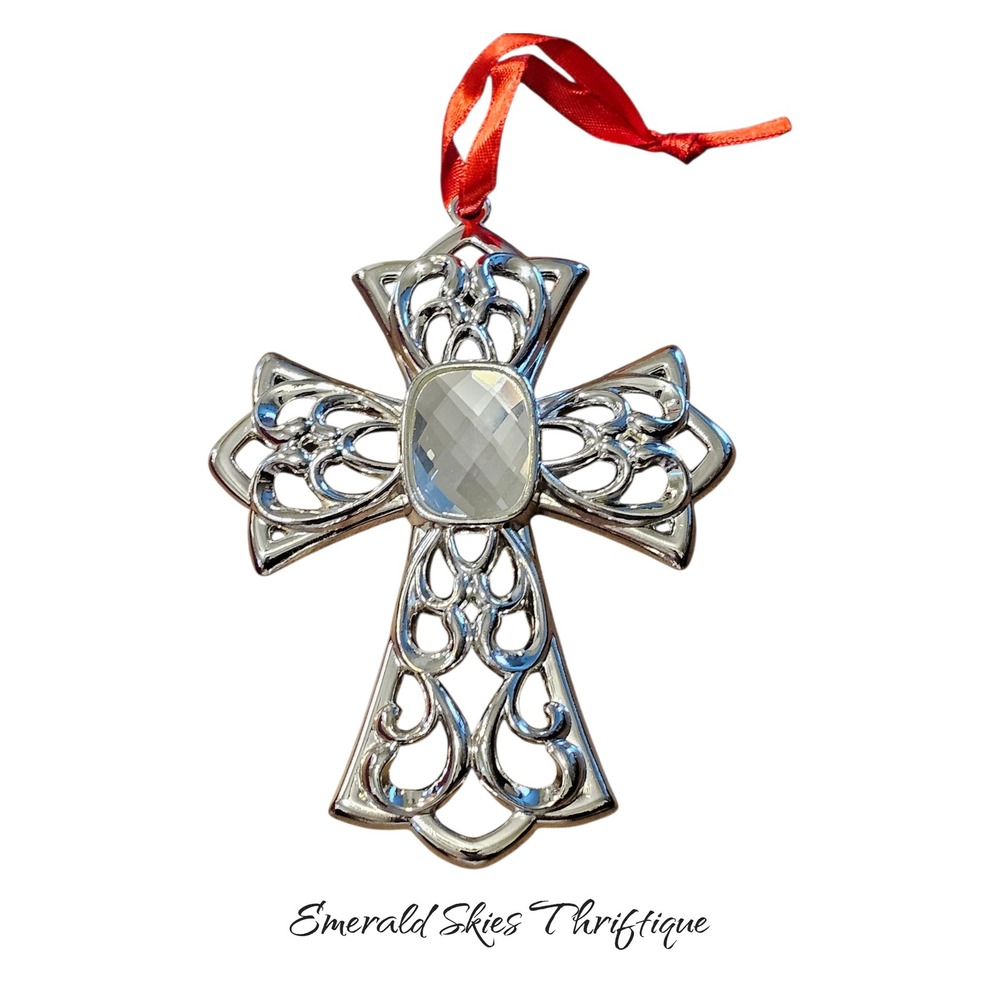 Lenox Cross Ornament Silver Plated Bejeweled Gem. Free‎ shipping
